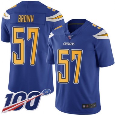 Los Angeles Chargers NFL Football Jatavis Brown Electric Blue Jersey Men Limited #57 100th Season Rush Vapor Untouchable